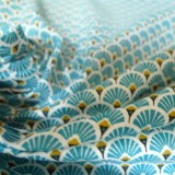 Tissu japonais Eventails turquoise