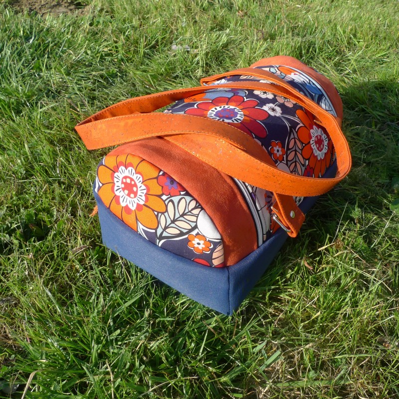 SAC TOILE DE JUTE ET VELOURS TIE AND DYE ORANGE 27CMX35CM