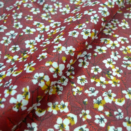 Enduit coton fleurs du Japon rouge