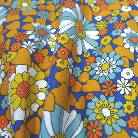 Tissu Heart flowers bleu