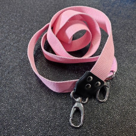 Bandoulière réglable Lurex rose et cuir véritable noir