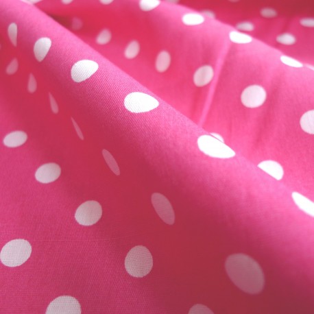 Tissu fushia gros pois blancs 